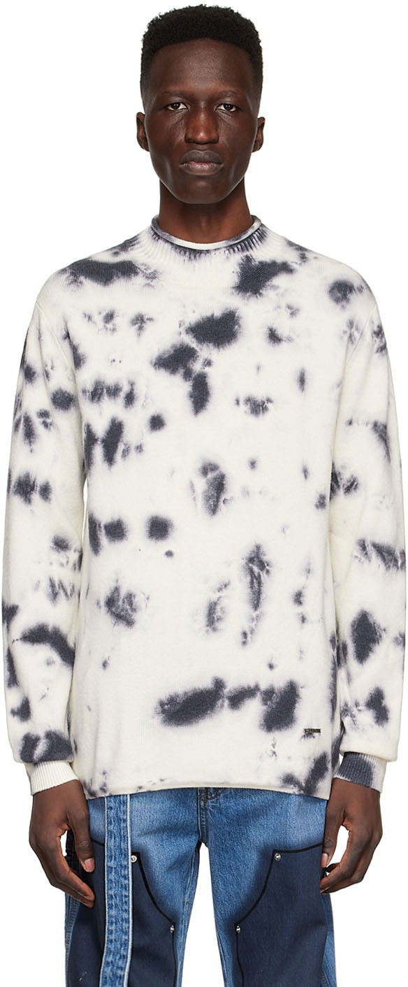 Sweater We11done Tie-Dye Wool Sweater Hvid | WD-KT1-22-604-U-BK