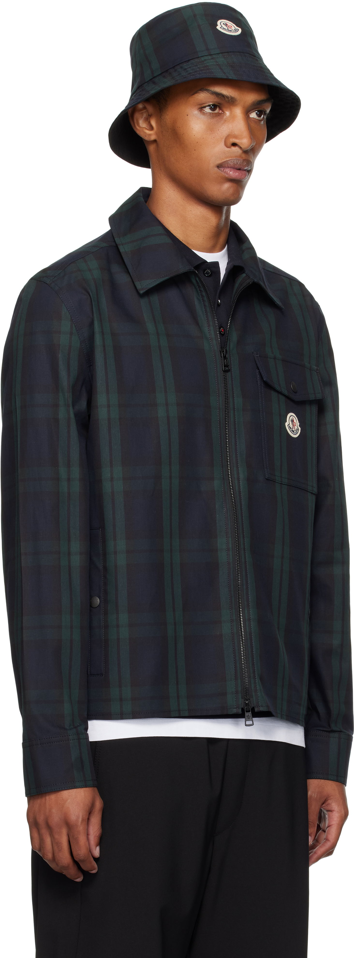Skjorte Moncler Moncler Checked Cotton Gabardine Overshirt Grøn | K20912F00007M7484, 1