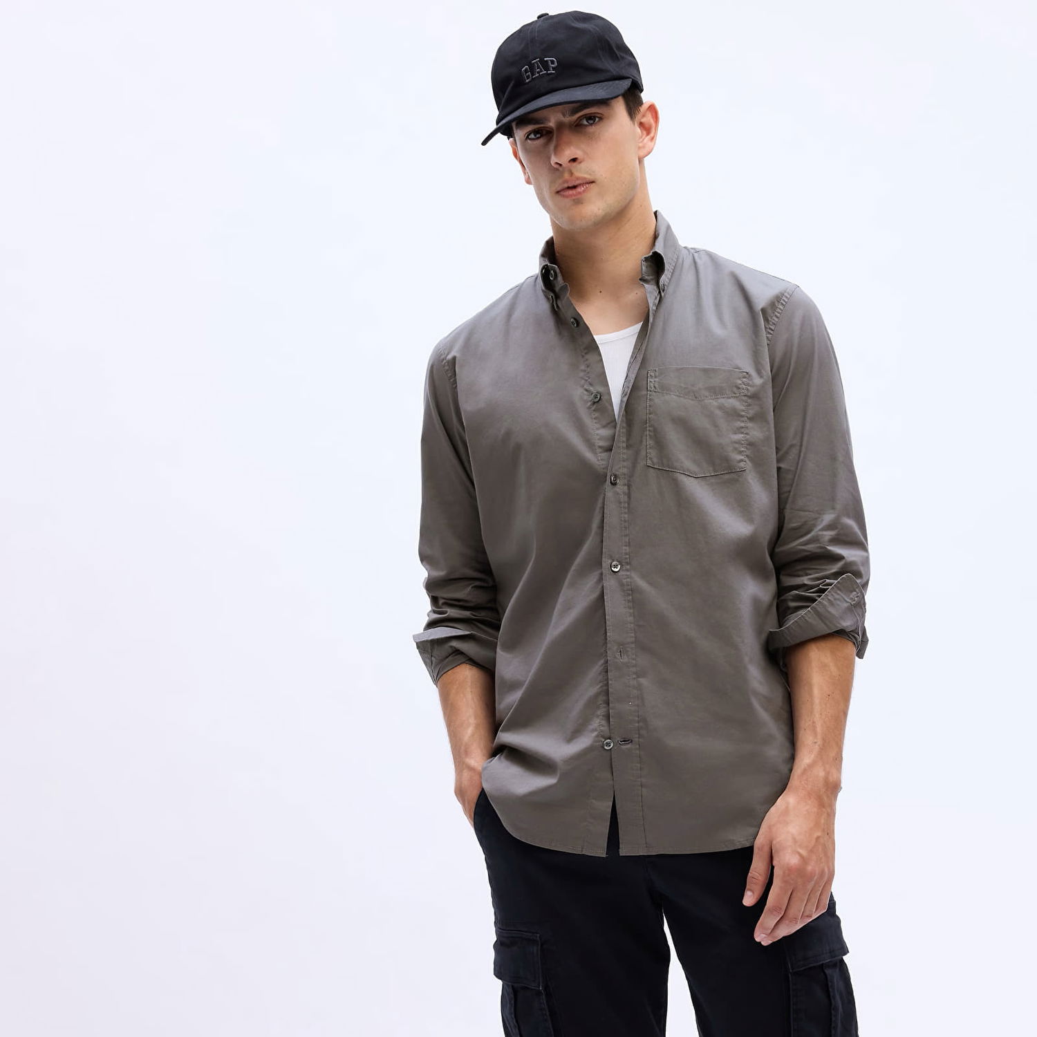 Skjorte GAP Standard Stretch Poplin Shirt New Shadow Grå | 750552-07, 0