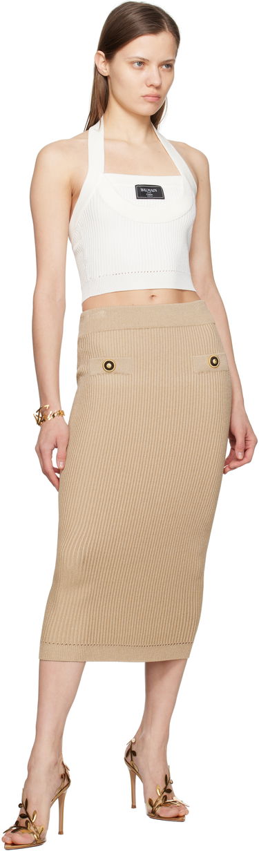 Nederdel Balmain Balmain Ribbed Knit Halter Top Beige | EF1AA380KI10, 3
