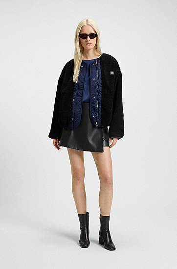 Nederdel BOSS Wrap-front Faux Leather Mini Skort Sort | 50542312, 1