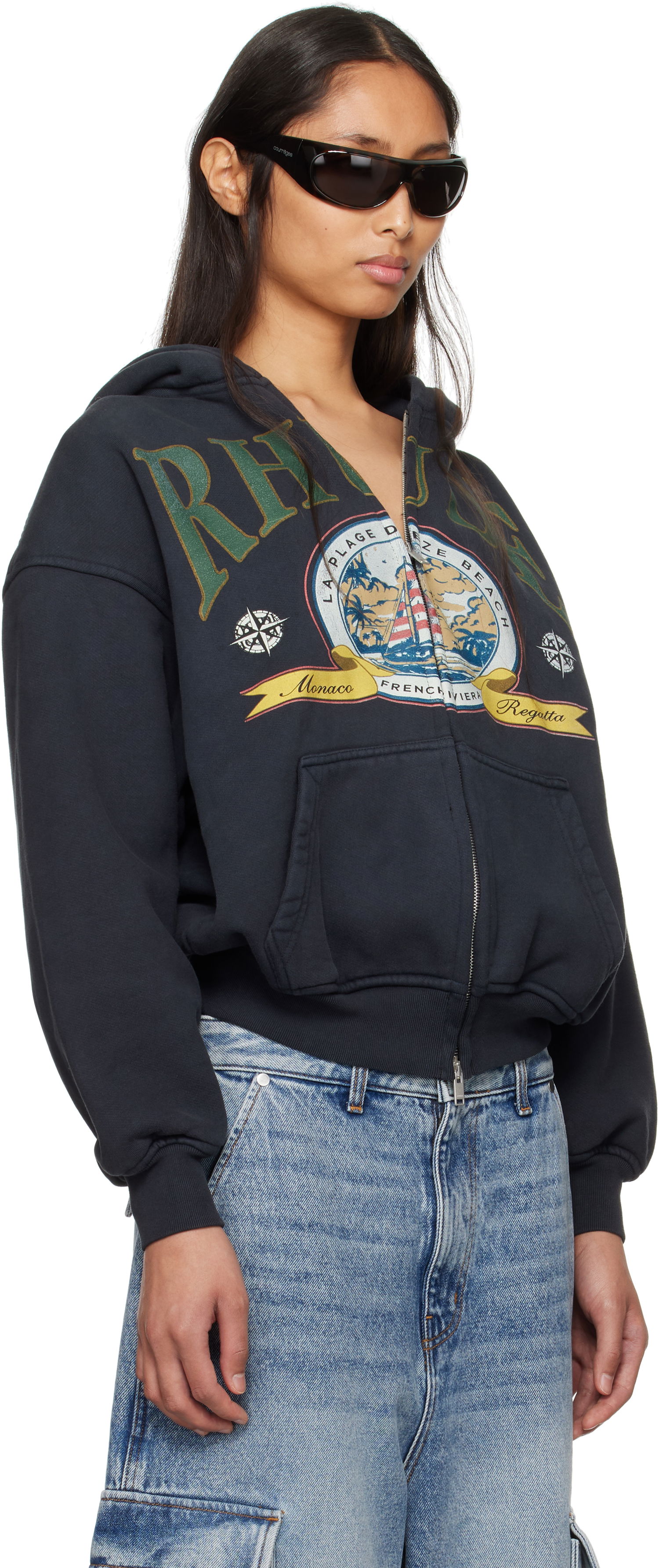 Sweatshirt Rhude Rhude Monaco Regatta Graphic Full-Zip Hoodie Sort | RHSS25HO09012, 1