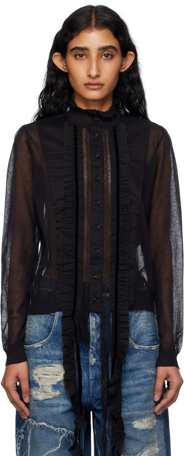 Skjorte Ann Demeulemeester Ann Demeulemeester Monya Sheer Ruffle Blouse Sort | B0012852-KN008-099, 0