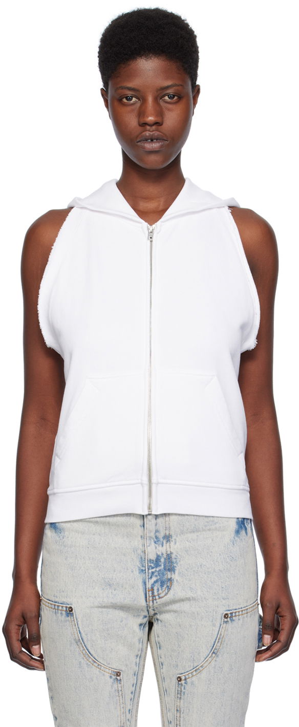 Sweatshirt We11done Sleeveless Zip Hoodie Hvid | WD-TJ0-24-756-W-WH