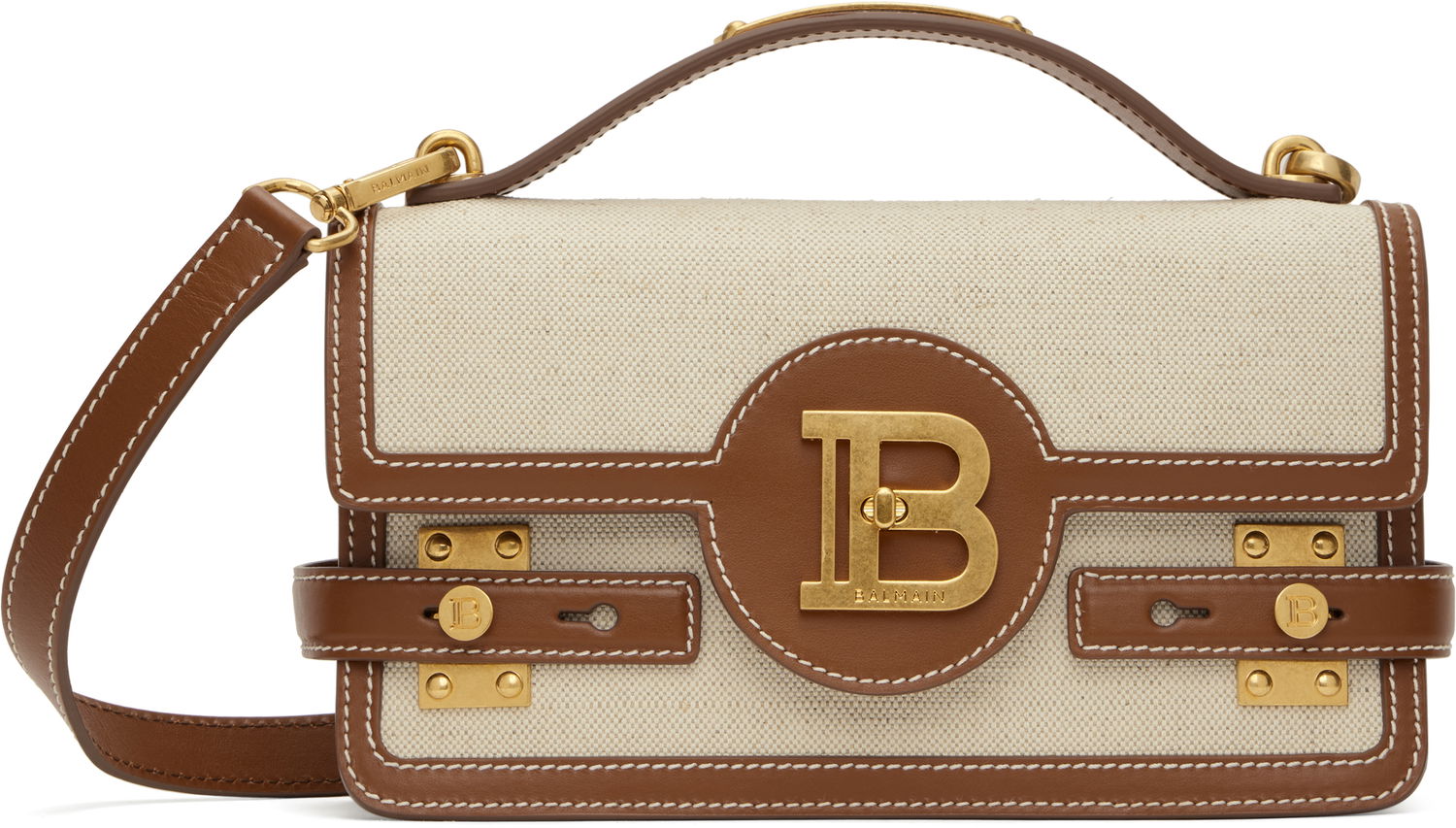 Håndtaske Balmain Balmain B-Buzz 24 Canvas and Leather Bag Beige | DN1DA829TCFE, 0