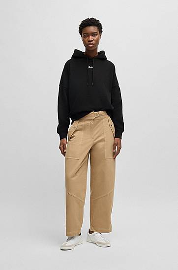 Sweatshirt BOSS Oversized Cotton Terry Hoodie with Handwritten Logo Sort | 50547572, 1