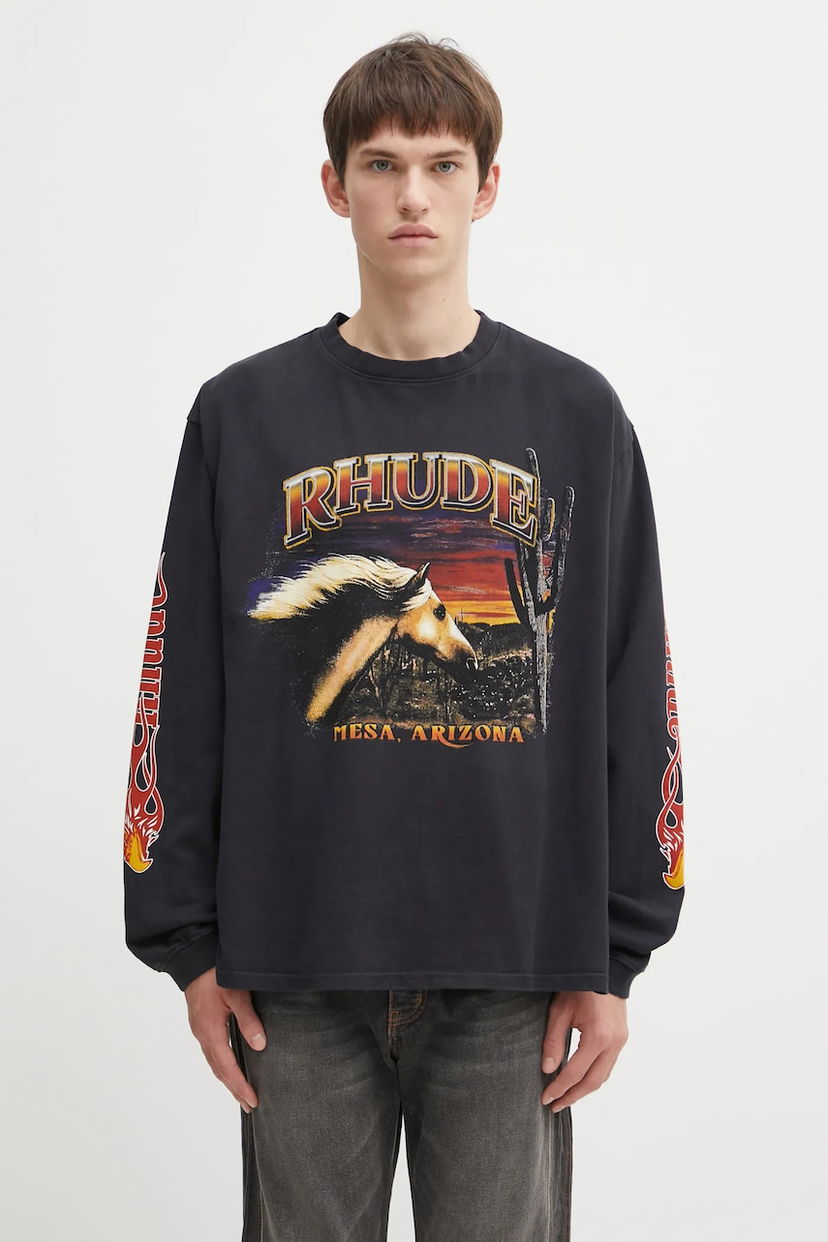 T-shirt Rhude Mesa Stallion Long-Sleeved T-Shirt with Graphic Print Sort | RHFW25TT08012