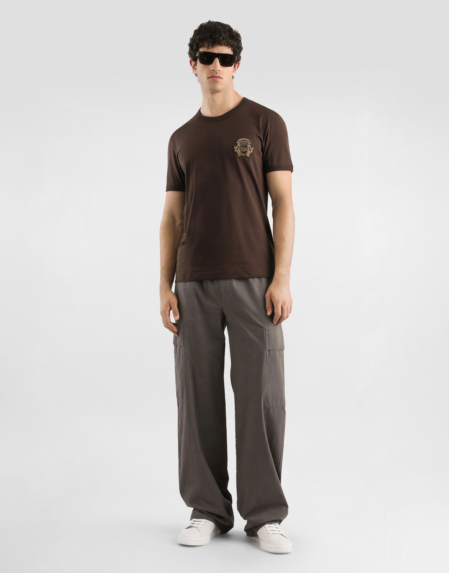 T-shirt Dolce & Gabbana Dolce & Gabbana Cotton T-Shirt with Heraldic Patch Brun | G8PV1ZG7PJ5M1213, 1