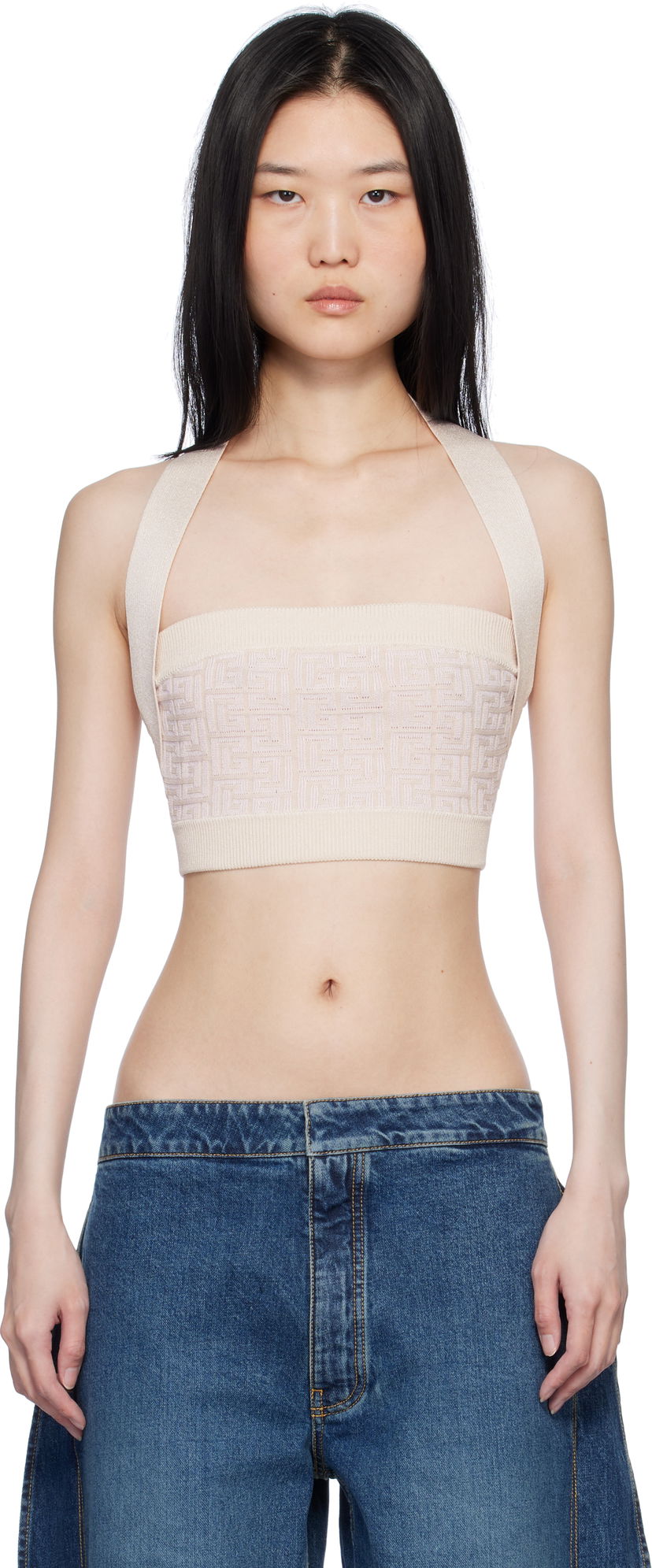 Tanktop Balmain Labyrinth Monogram Tank Top Beige | EF1AA025KI02