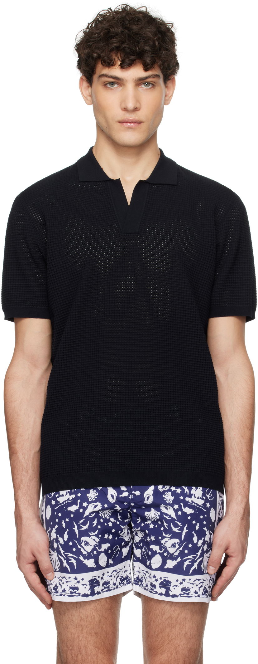 Polo skjorte Orlebar Brown Orlebar Brown Roddy Open Knit Polo Sort | 277989