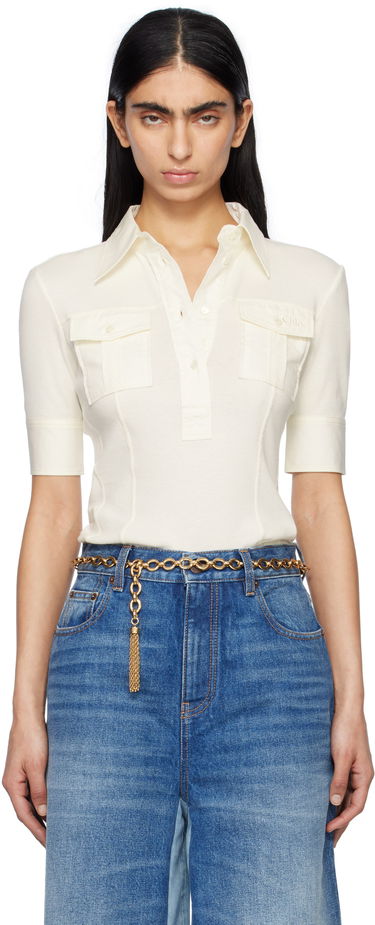 Polo skjorte CHLOÉ Chloé Short-Sleeve Utilitarian Polo Hvid | CH25SJH13182, 0