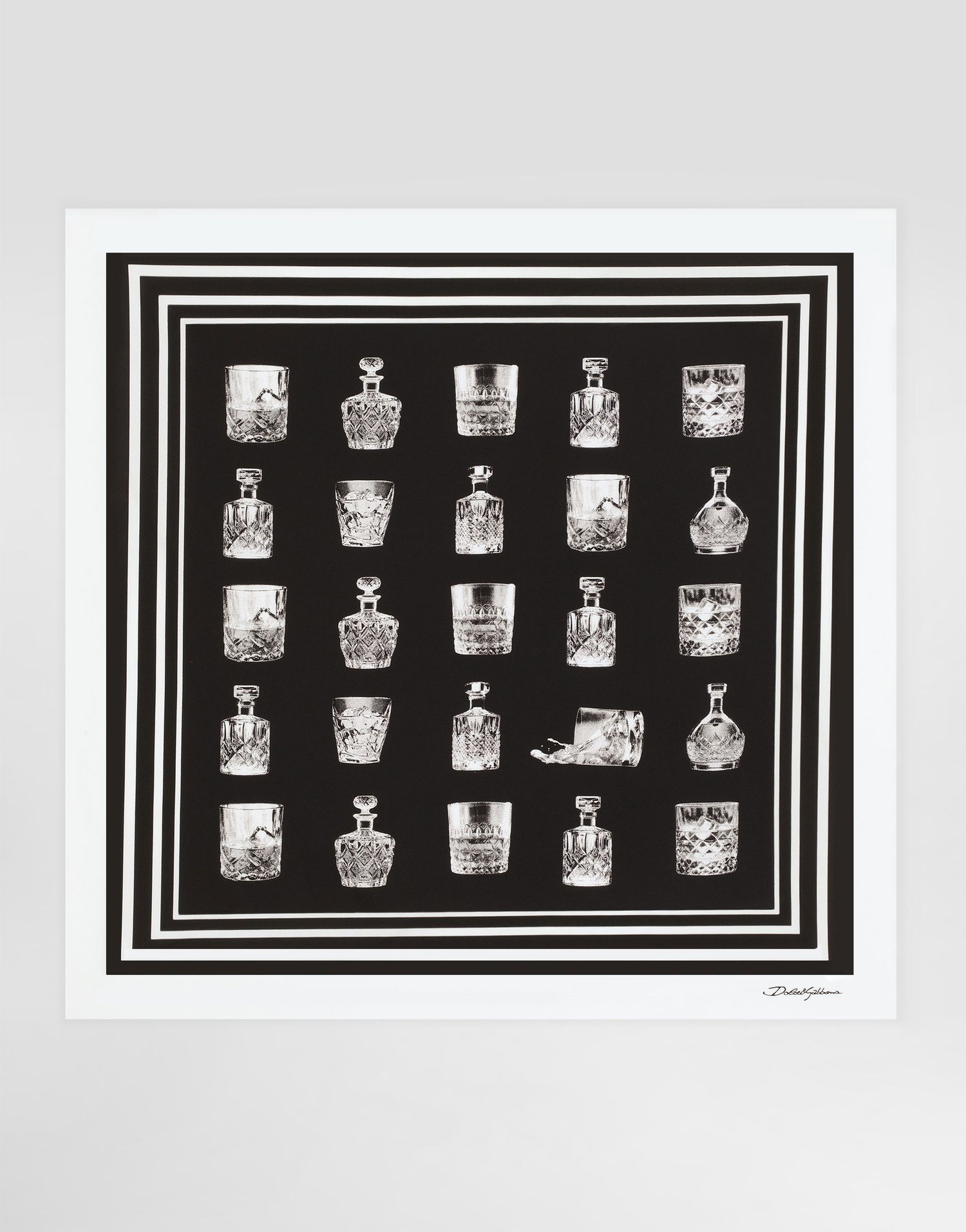 Tørklæde Dolce & Gabbana Silk Scarf With Glassware Print Sort | GQ348EG0TIFHN5IA, 0