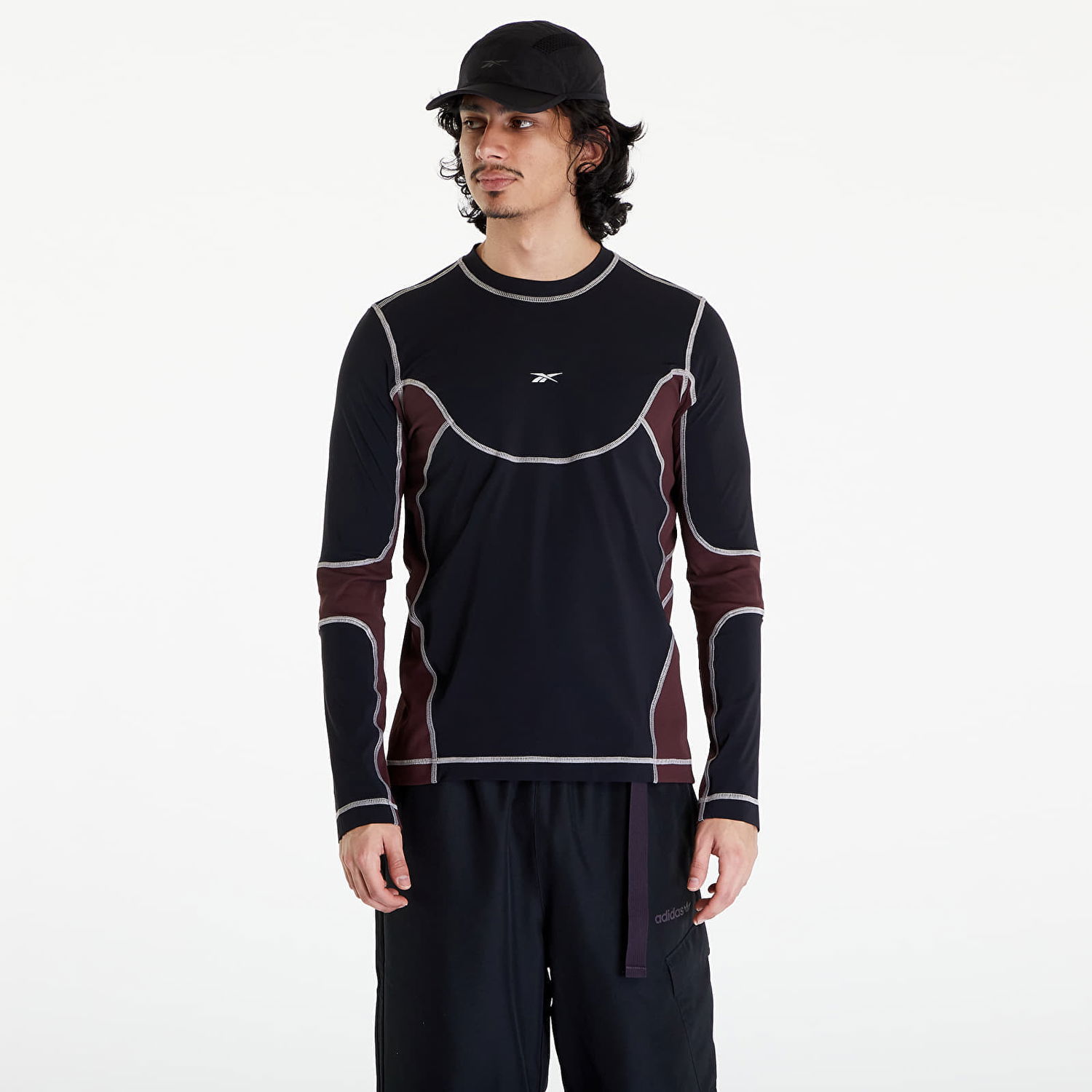 T-shirt Reebok Ribbed Training Long Sleeve T-Shirt Bordeaux/ Black Sort | RMVB001C99FAB0011028, 0