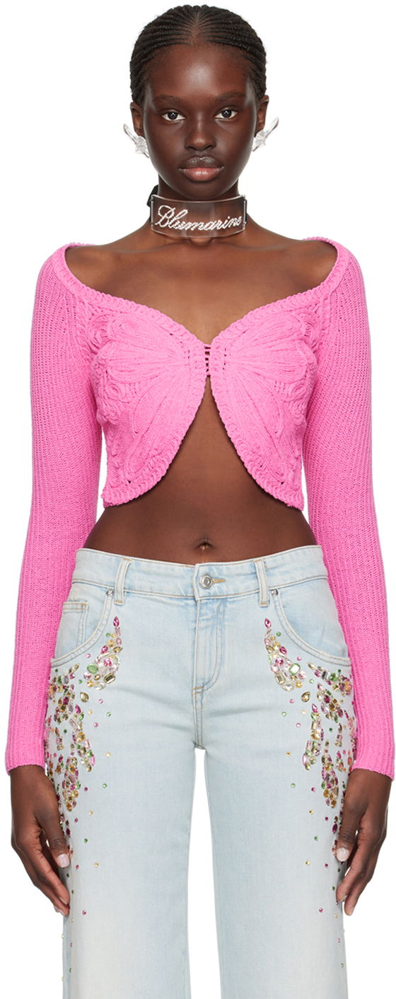 Crop top Blumarine Embroidered Cropped Cardigan Lyserød | P422M450A, 0