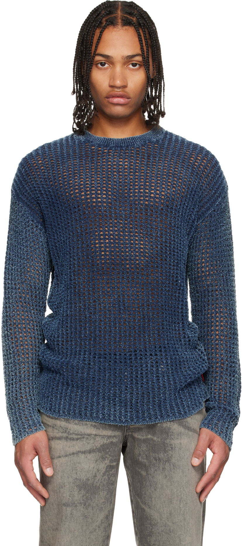 Sweater Diesel K-Redros Sheer Knit Crewneck Sweater Blå | A19202-0CBDP-8AT