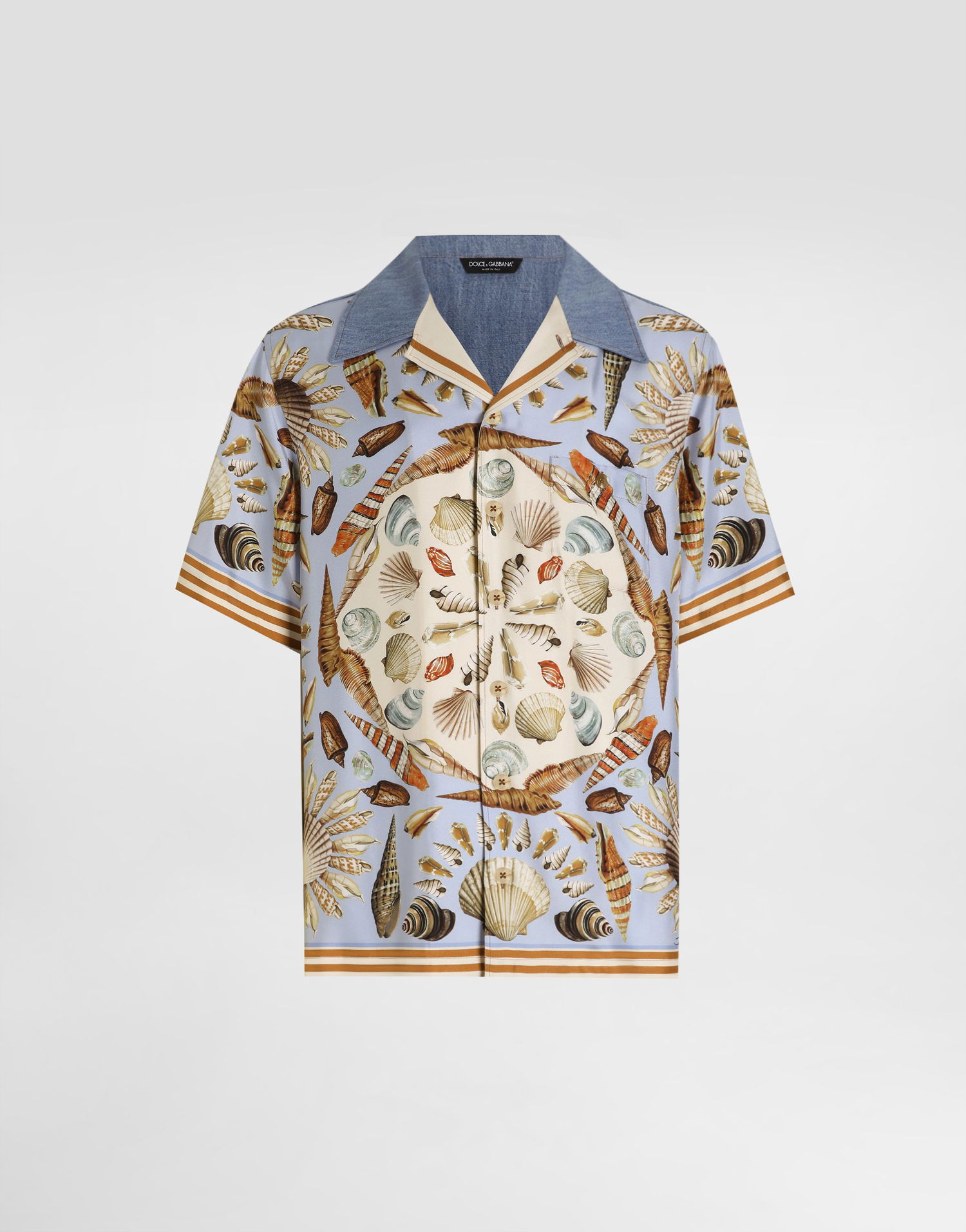 Skjorte Dolce & Gabbana Silk And Cotton Seashell Print Denim Collar Short Sleeve Shirt Flerfarvet | G5JH9DG8NE3S9001, 0