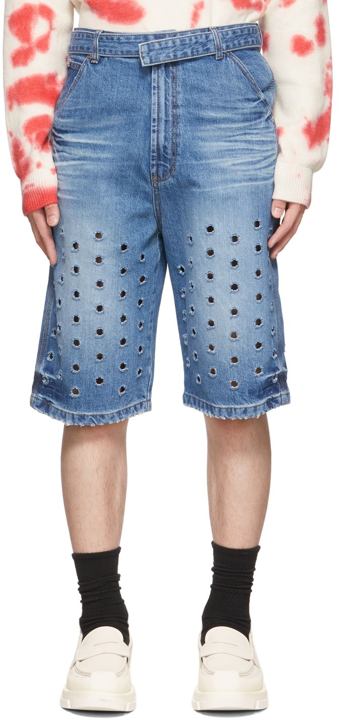 Shorts We11done Denim Cut-Out Shorts Blå | WD-DP1-22-358-M-BL