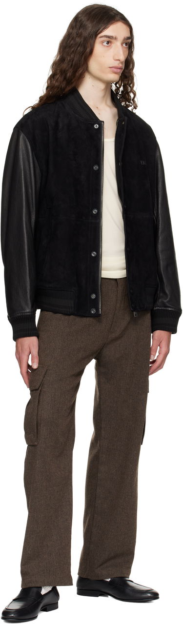 Bomberjakke BOSS Hugo Embossed-Logo Suede & Leather Bomber Jacket Sort | 50541881, 3