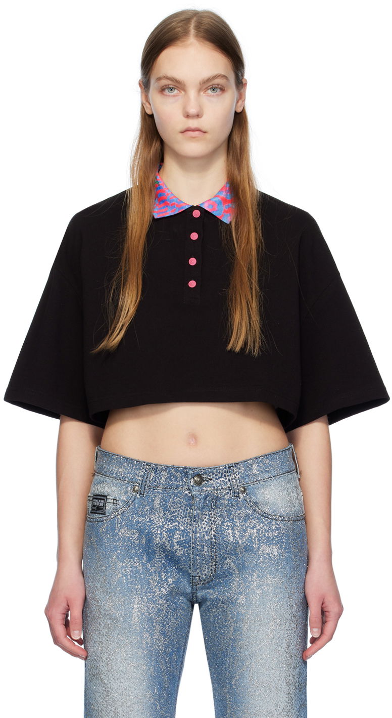Crop top Versace Jeans Couture Black Cropped Polo Sort | E76HAGT00_ECJ01T