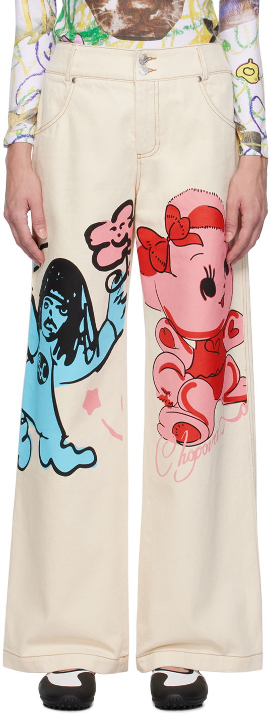 Jeans Chopova Lowena Graphic Print Wide-Leg Jeans Beige | 4062, 0