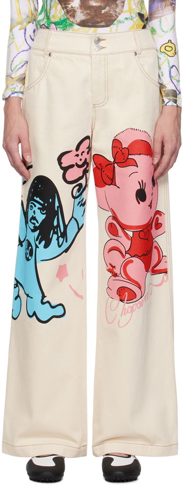 Jeans Chopova Lowena Graphic Print Wide-Leg Jeans Beige | 4062, 0