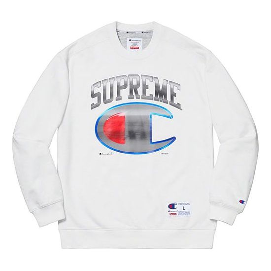 Sweater Supreme Chrome Crewneck Crossover Sweatshirt by Supreme x Champion Hvid | SUP-SS19-10249