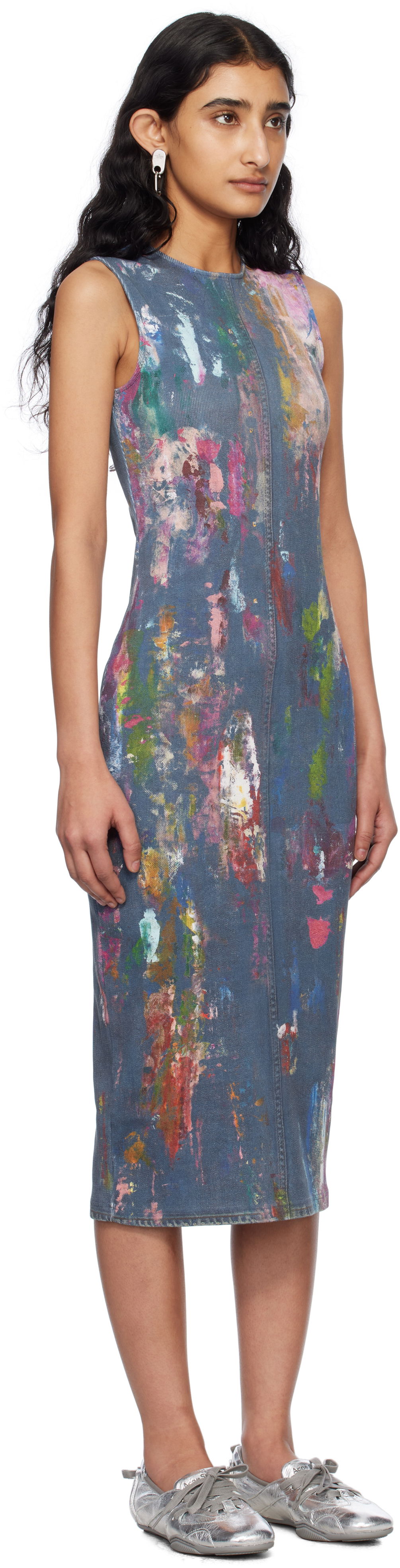 Kjole Acne Studios Acne Studios Paint Splatter Midi Dress Blå | A20788-, 1