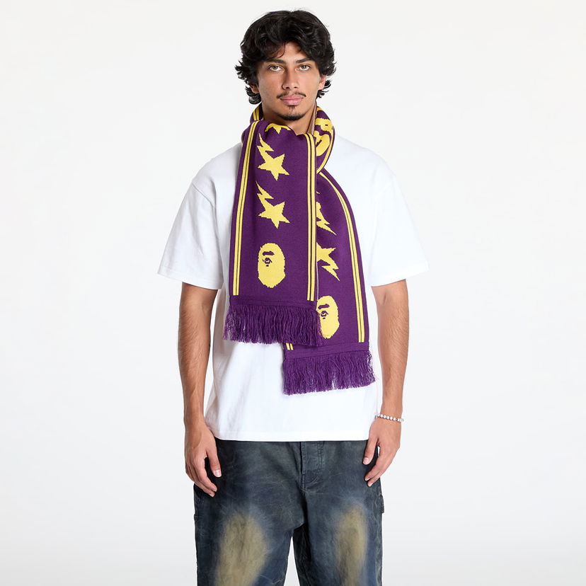 Tørklæde BAPE Jacquard Bape Logo Long Scarf Lilla | 001GDK801011M PUR