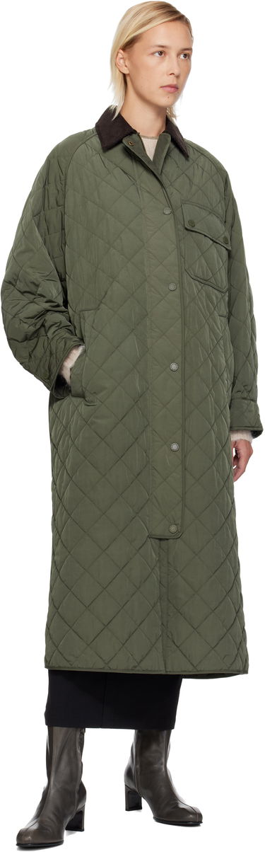 Frakker Max Mara Coccole Quilted Long Coat with Corduroy Collar Grøn | 2525496092600, 3