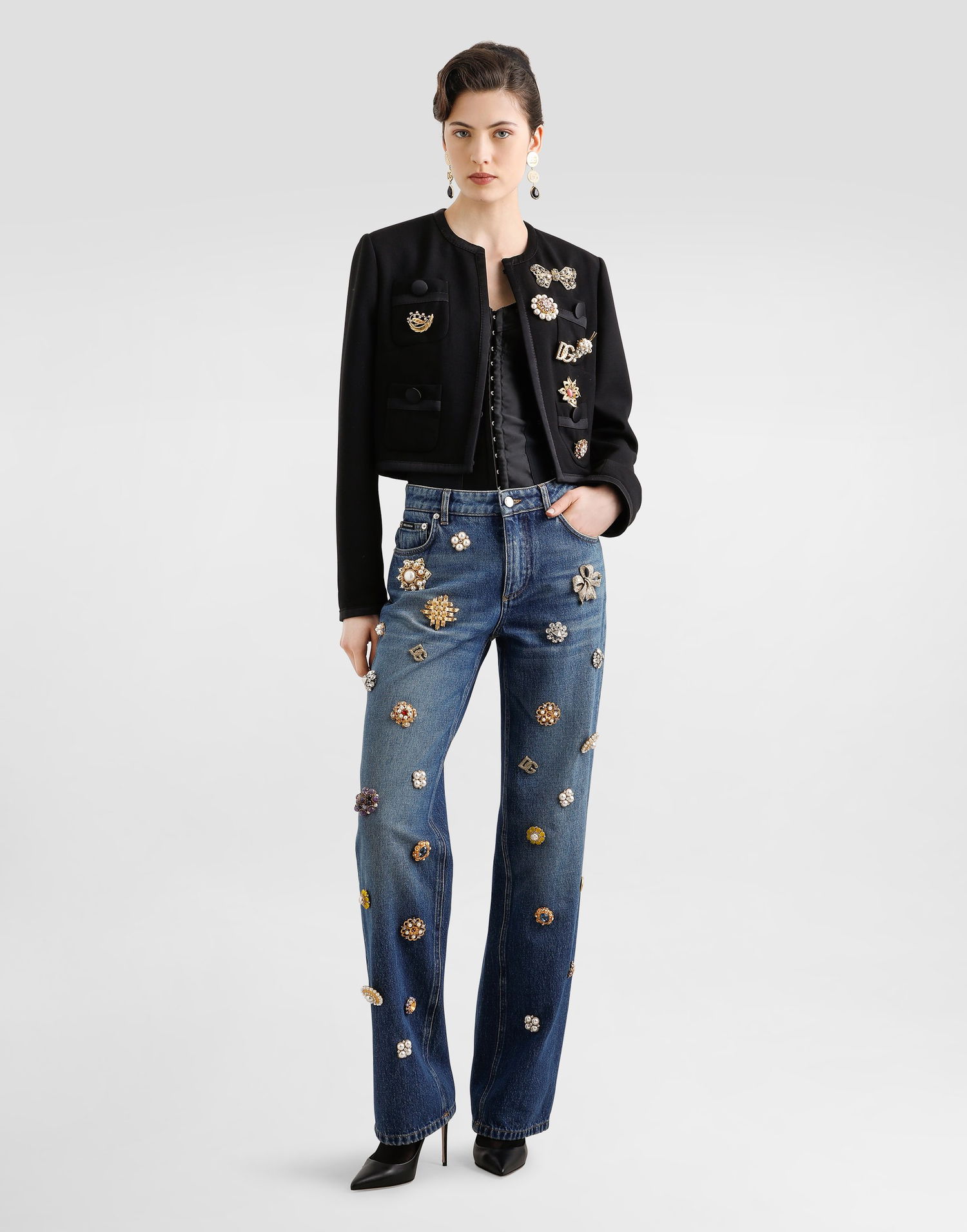 Jeans Dolce & Gabbana Dolce & Gabbana 5-Pocket Embellished Denim Trousers Blå | FTC8CZG8NC7S9001, 1