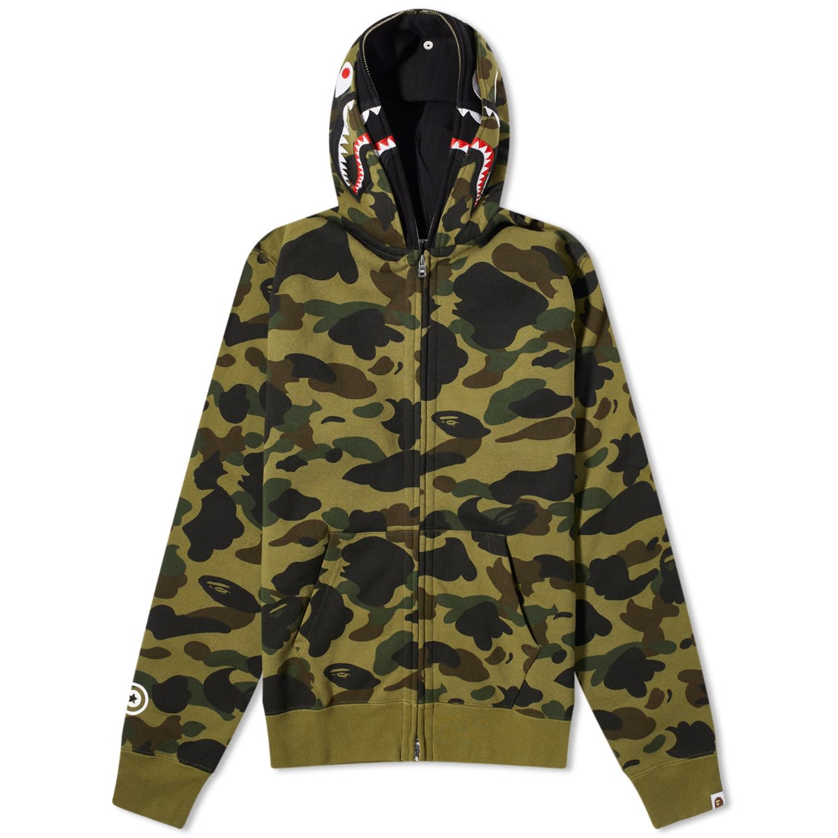 Sweatshirt BAPE 1St Camo Double Shark Full Zip Hoodie Grøn | 001ZPJ802004L-GRN, 0