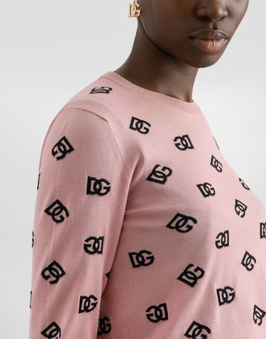 Sweater Dolce & Gabbana Dolce & Gabbana Wool And Silk Jacquard Sweater With DG Logo Lyserød | FXJ34TJFMGSF0473, 3