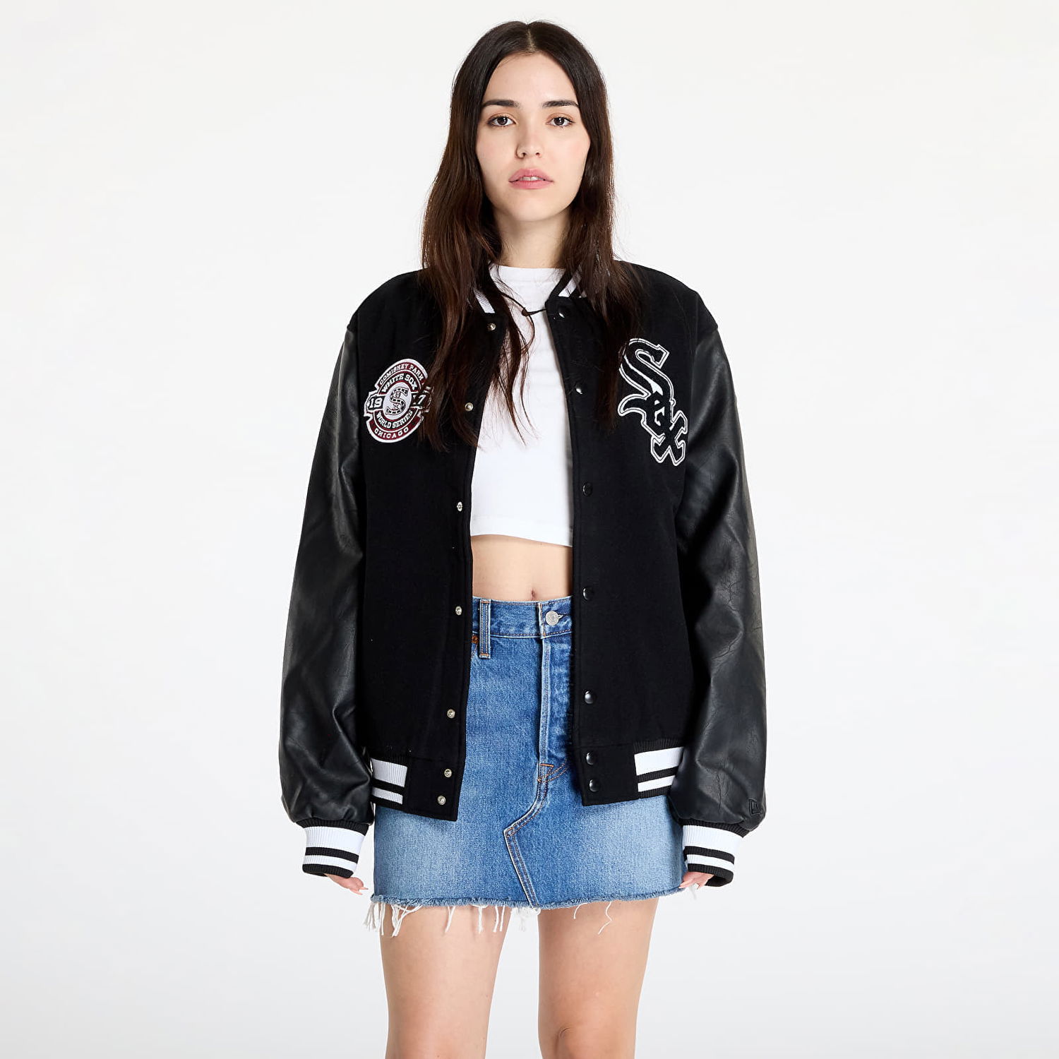 Jakke New Era Chicago White Sox MLB Patch Varsity Jacket UNISEX Black/ Black Sort | 60564878, 1