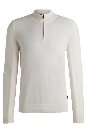 Sweater BOSS Virgin Wool Zip-Neck Sweater Hvid | 50528300, 0