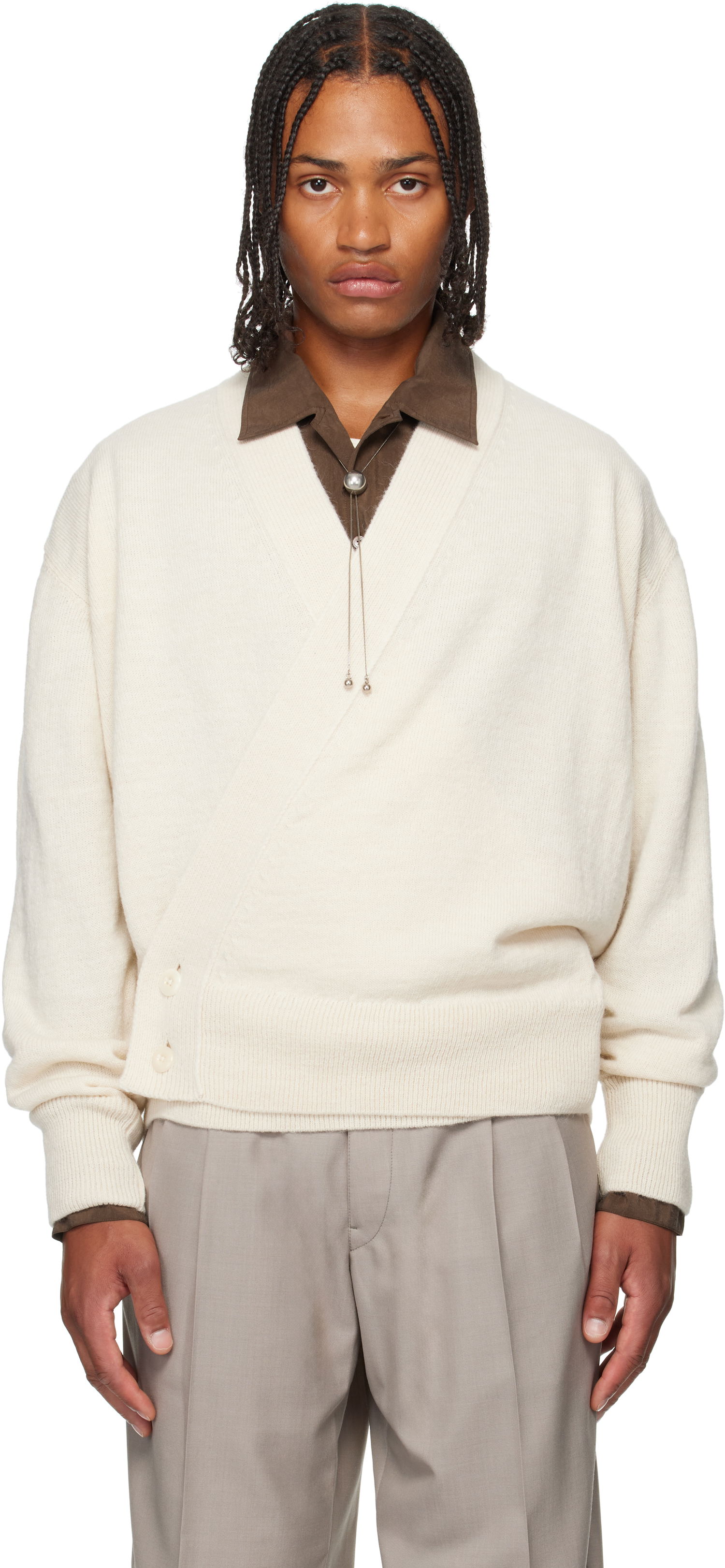 Sweater LEMAIRE Lemaire Wrap Cardigan Hvid | TO1476 LK1028, 0