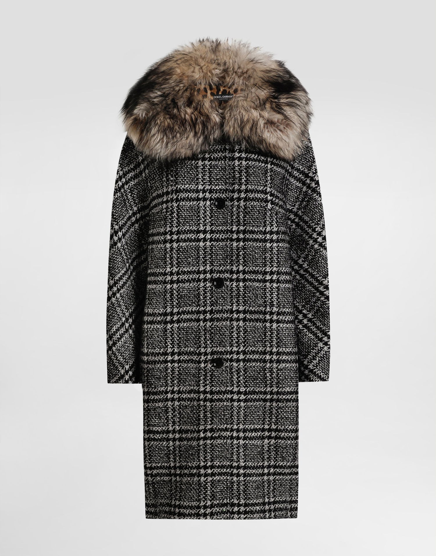 Frakker Dolce & Gabbana Glen Plaid Coat with Fur Collar Flerfarvet | F0GHGTFQZAHS8100, 0