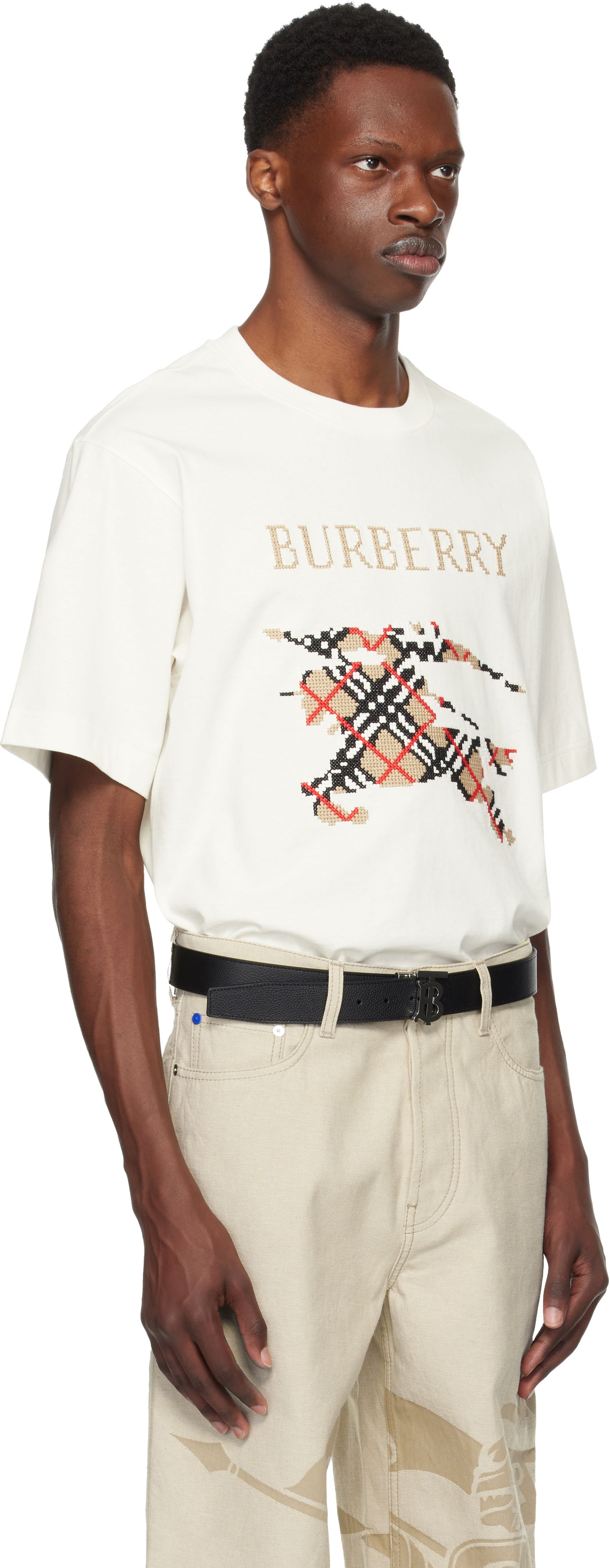 T-shirt Burberry Cross Stitch EKD Cotton T-Shirt Hvid | 8110116, 1