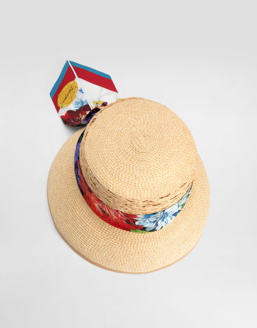 Hat Dolce & Gabbana Dolce & Gabbana Raffia Floral-Print Ribbon Hat Beige | FH676AGDDBUS9000, 1