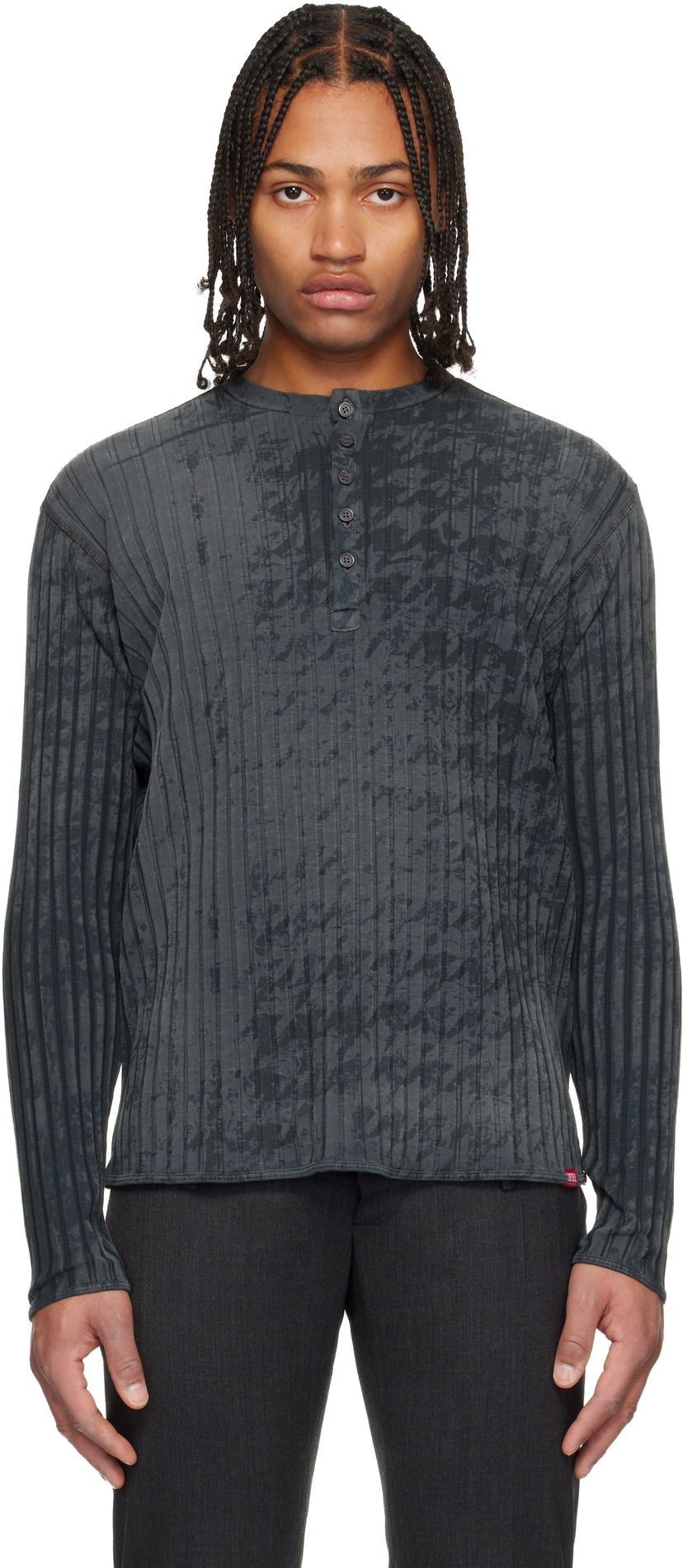 T-shirt Diesel T-Ally-Pie Long Sleeve Patterned Ribbed Henley Grå | A21589-0QKBU-02A