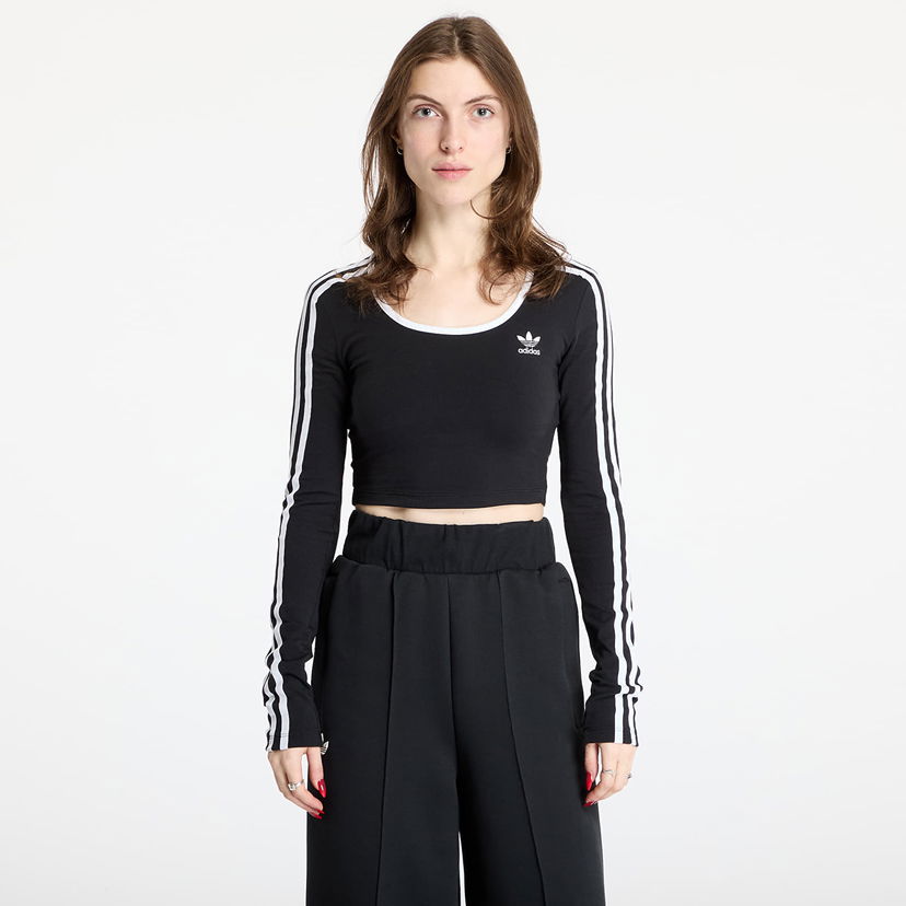 Crop top adidas Originals 3 Stripes Crop Long Sleeve T-Shirt Sort | JD4624