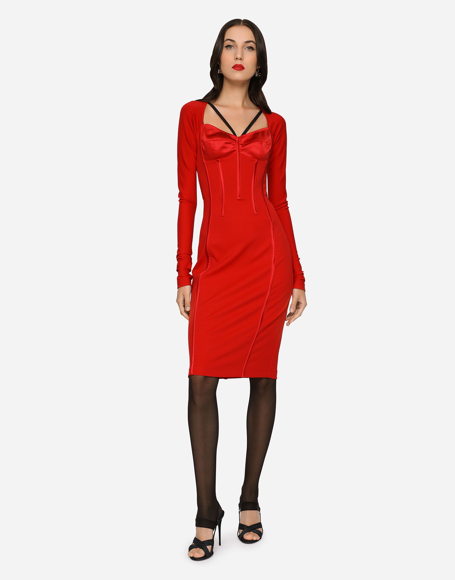 Kjole Dolce & Gabbana Viscose Calf-Length Dress With Corset Details Rød | F6AWRTFURL6R2254, 1
