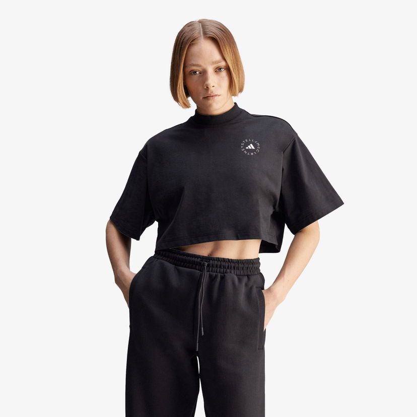 T-shirt adidas Originals Stella McCartney Cropped Mock Neck T-Shirt Sort | JJ0080