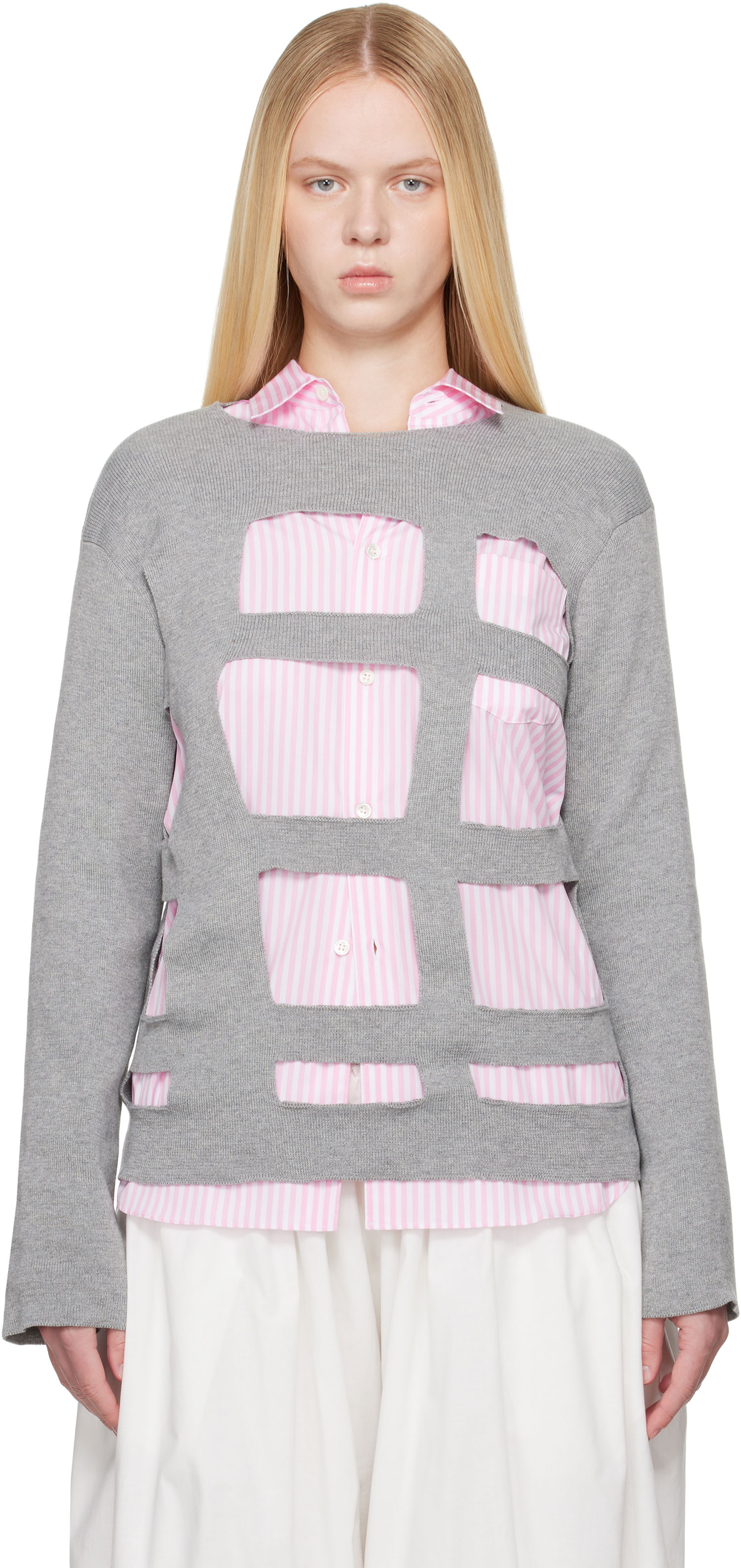 Sweater Comme des Garçons Comme des Garçons Shirt Geometric Cutouts Sweater Grå | FO-N002-S25, 0