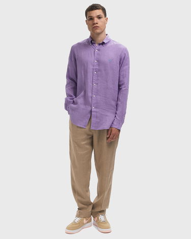 Skjorte Polo by Ralph Lauren Long Sleeve Linen Custom Fit Button-Down Sport Shirt Lilla | 710966294028, 2