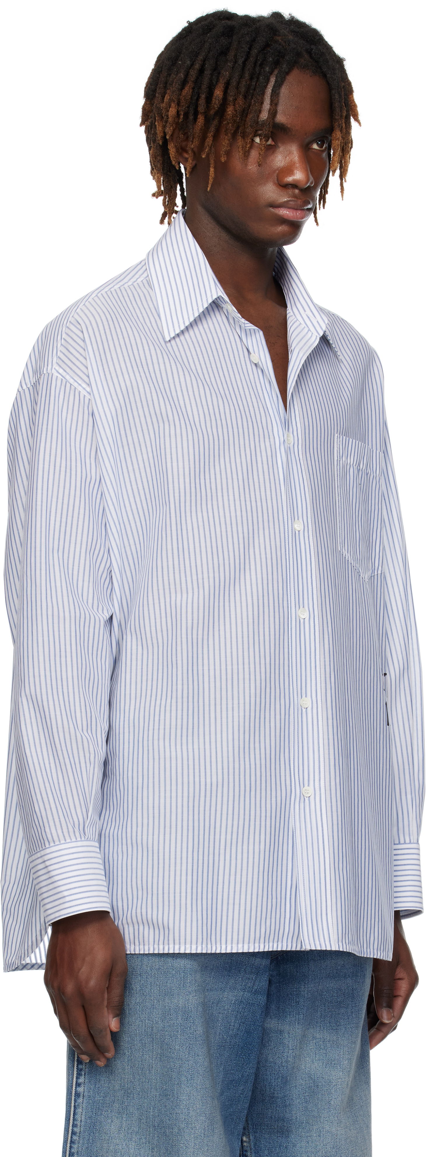 Skjorte Maison Margiela MM6 Maison Margiela Asymmetric Striped Poplin Shirt Blå | SH0DT0014 M35251, 1