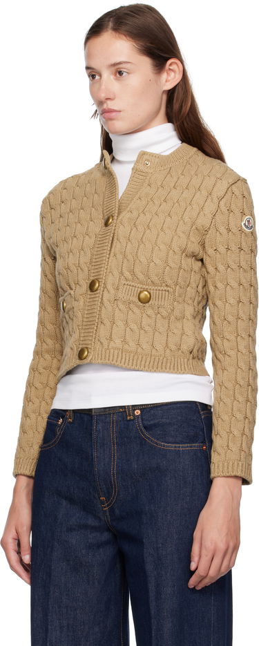 Sweater Moncler Moncler Cotton Blend Knit Cropped Cardigan Beige | 0939B00004M7105, 3