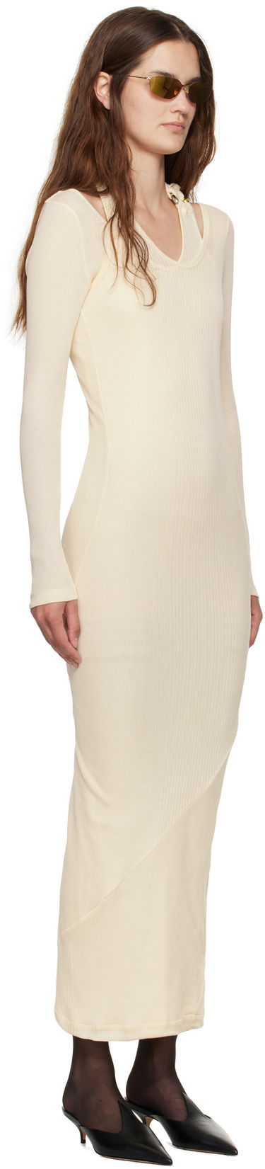 Kjole Jean Paul Gaultier Jean Paul Gaultier Ribbed Twisted Double Layer Midi Dress Beige | 25/03-W-DR014-J000-03, 1