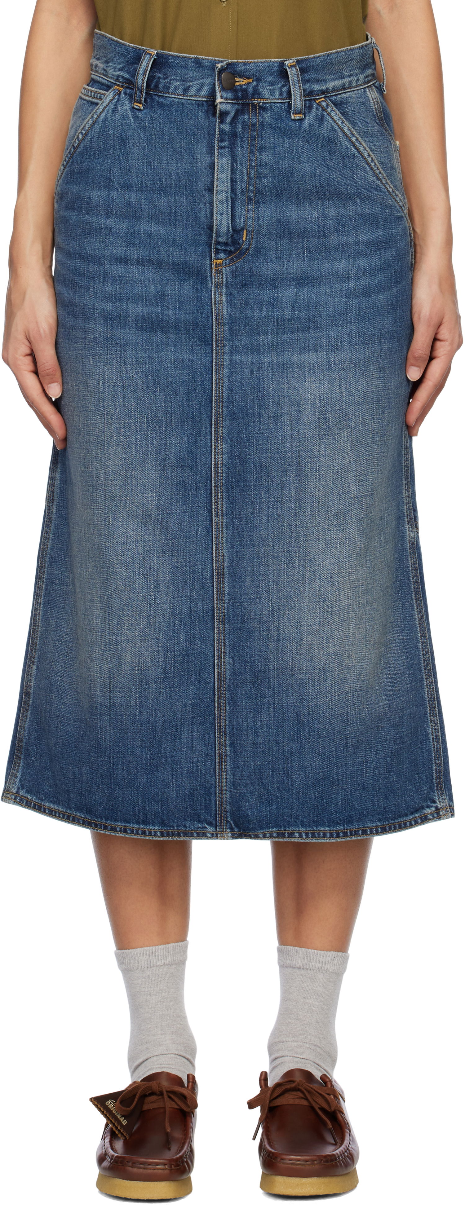 Nederdel Carhartt WIP Single Knee Denim Midi Skirt Blå | I034224 014L, 0