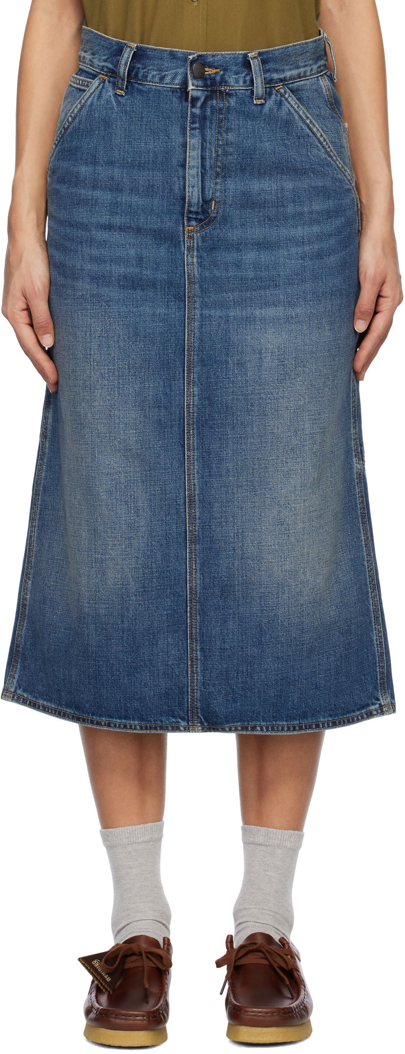 Nederdel Carhartt WIP Single Knee Denim Midi Skirt Blå | I034224 014L