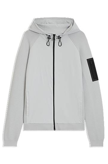 Jakke BOSS Comfort-Stretch Knit Hybrid Jacket Grå | 50541956